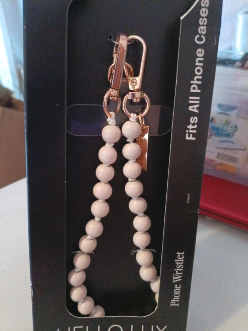Beaded Phone Wristlet Strap in Pale Pink with Rose Gold Hardware